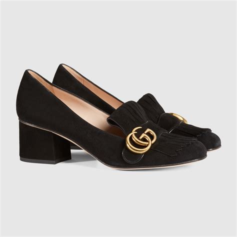 gucci embellished leather collapsible heel pumps|gucci suede mid heel pump.